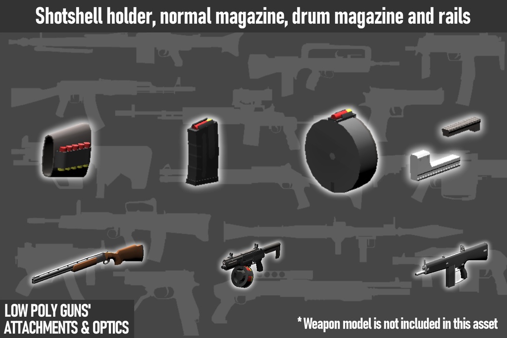 LOW POLY GUNS attachments & Optics ローポリ銃アタッチメント&光学機器セット