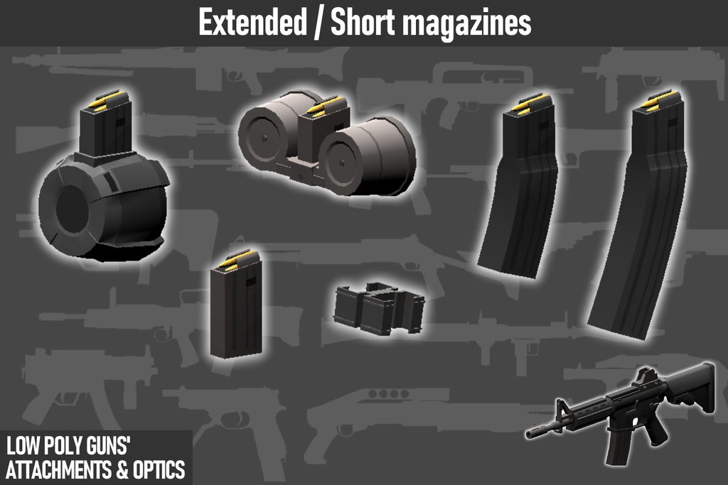 LOW POLY GUNS attachments & Optics ローポリ銃アタッチメント&光学機器セット