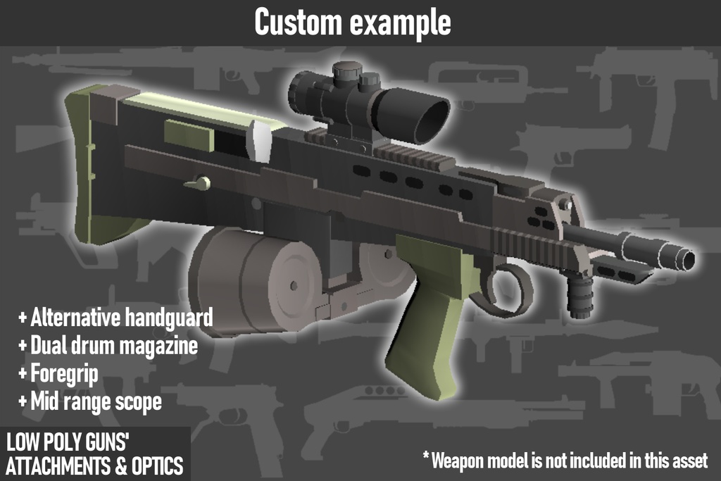 LOW POLY GUNS attachments & Optics ローポリ銃アタッチメント&光学機器セット