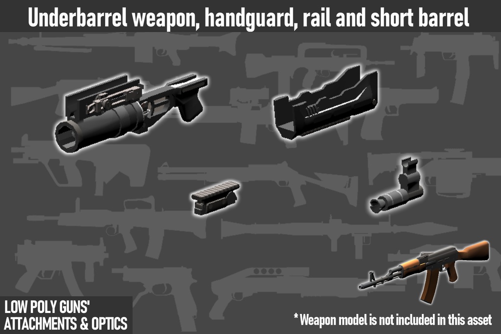 LOW POLY GUNS attachments & Optics ローポリ銃アタッチメント&光学機器セット