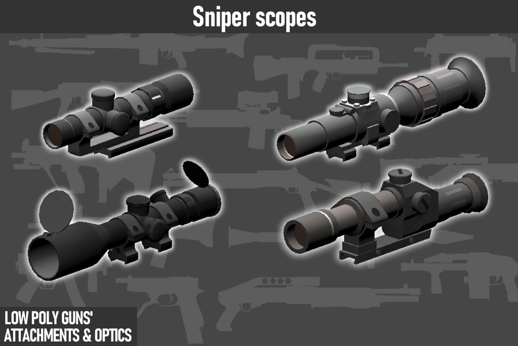 LOW POLY GUNS attachments & Optics ローポリ銃アタッチメント&光学機器セット