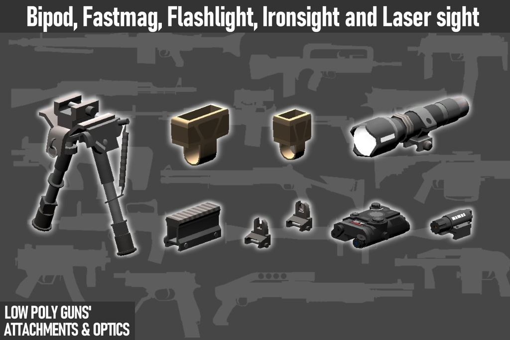 LOW POLY GUNS attachments & Optics ローポリ銃アタッチメント&光学機器セット