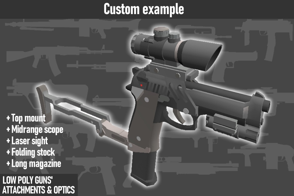 LOW POLY GUNS attachments & Optics ローポリ銃アタッチメント&光学機器セット