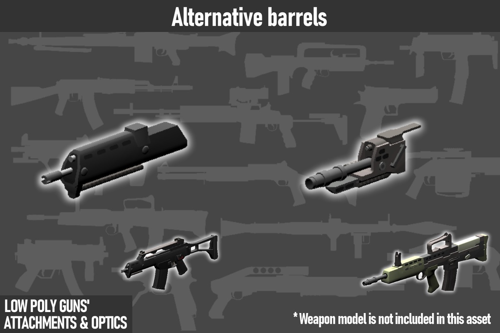 LOW POLY GUNS attachments & Optics ローポリ銃アタッチメント&光学機器セット