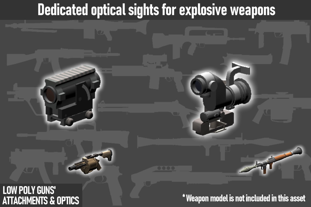 LOW POLY GUNS attachments & Optics ローポリ銃アタッチメント&光学機器セット