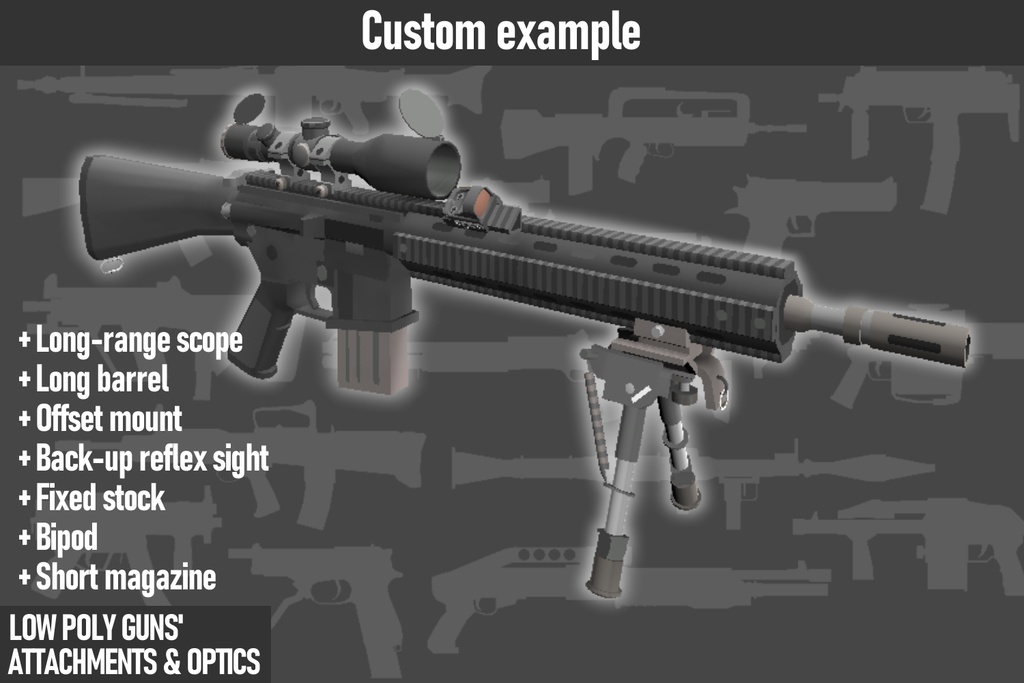 LOW POLY GUNS attachments & Optics ローポリ銃アタッチメント&光学機器セット