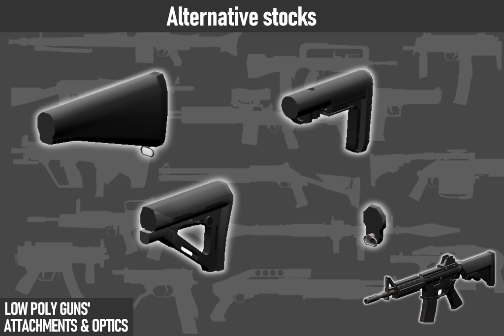 LOW POLY GUNS attachments & Optics ローポリ銃アタッチメント&光学機器セット