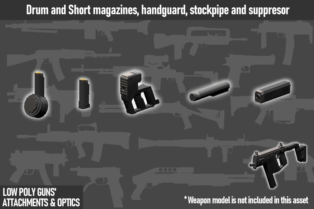 LOW POLY GUNS attachments & Optics ローポリ銃アタッチメント&光学機器セット