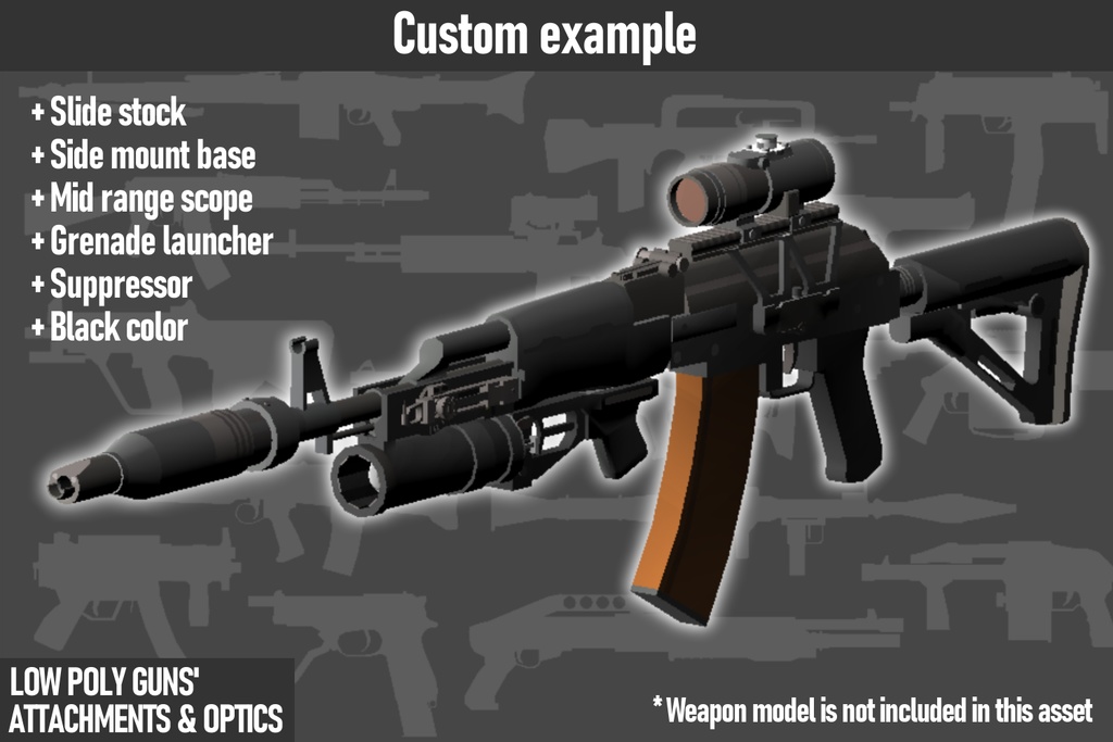 LOW POLY GUNS attachments & Optics ローポリ銃アタッチメント&光学機器セット