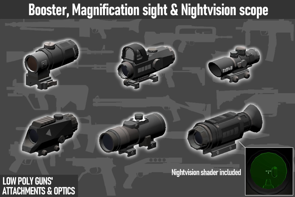 LOW POLY GUNS attachments & Optics ローポリ銃アタッチメント&光学機器セット