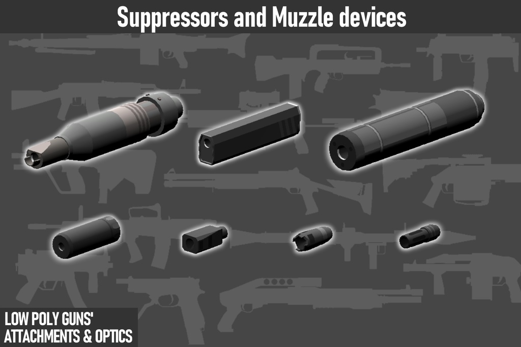 LOW POLY GUNS attachments & Optics ローポリ銃アタッチメント&光学機器セット