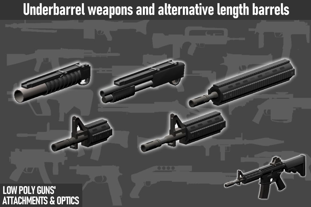 LOW POLY GUNS attachments & Optics ローポリ銃アタッチメント&光学機器セット