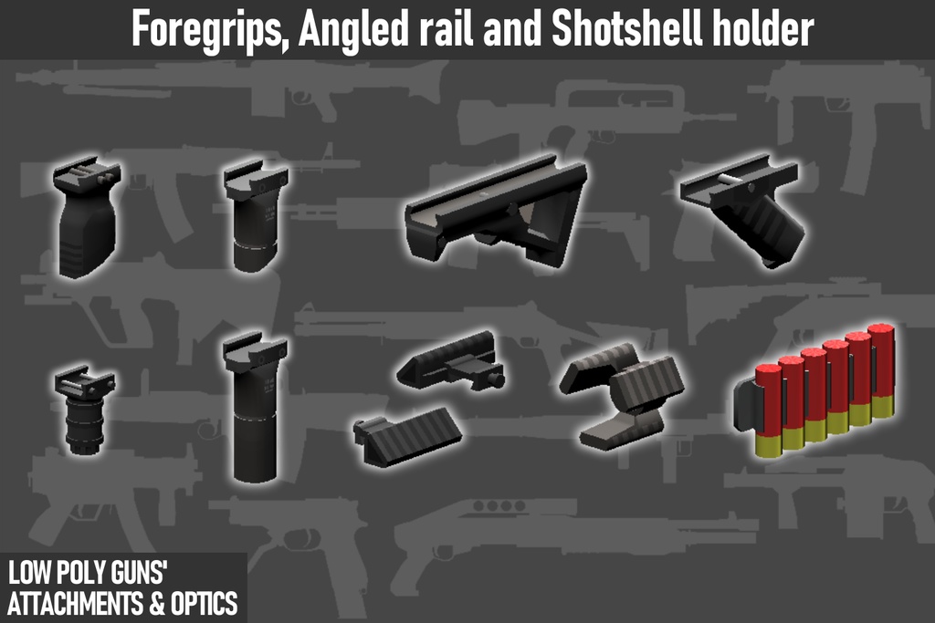 LOW POLY GUNS attachments & Optics ローポリ銃アタッチメント&光学機器セット