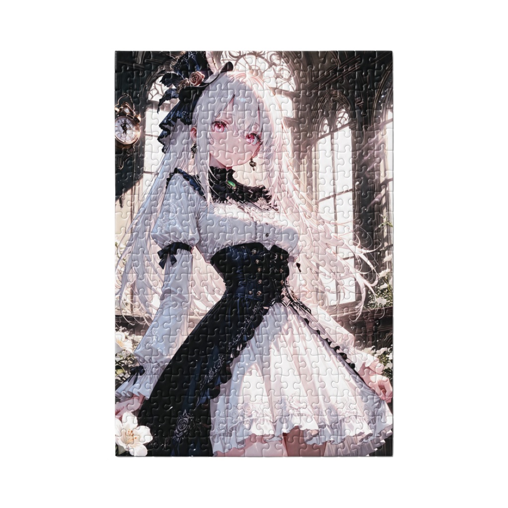 《Noir et Blanc Maiden》─ 白黒の庭園に佇むクラシカルゴシック少女イラスト