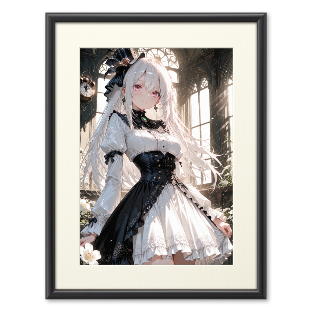 《Noir et Blanc Maiden》─ 白黒の庭園に佇むクラシカルゴシック少女イラスト