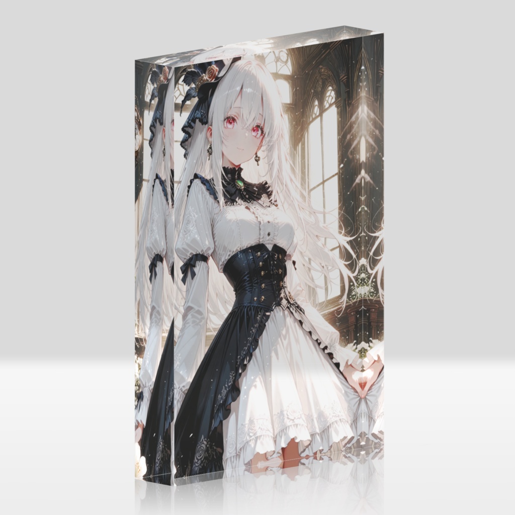 《Noir et Blanc Maiden》─ 白黒の庭園に佇むクラシカルゴシック少女イラスト