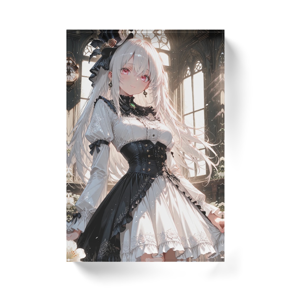 《Noir et Blanc Maiden》─ 白黒の庭園に佇むクラシカルゴシック少女イラスト