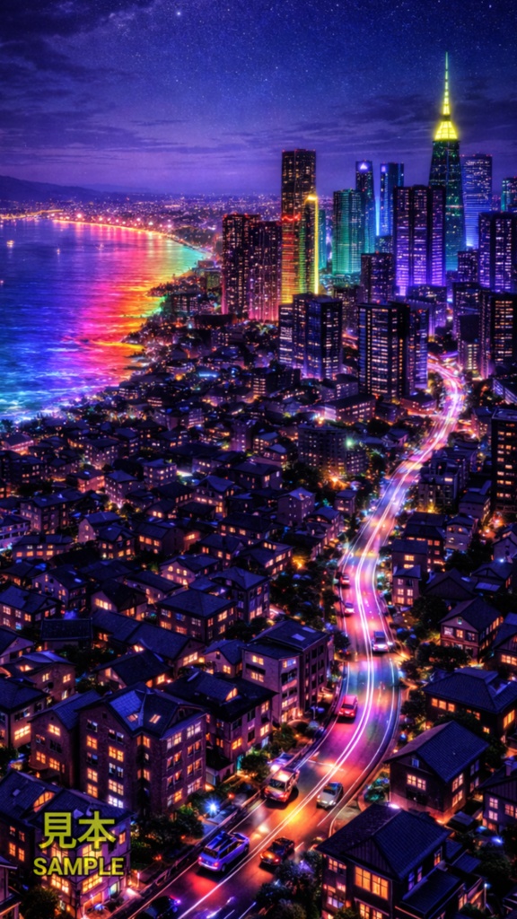 ネオン都市 夜景スマホ壁紙コレクション【5枚】iPhone&Android