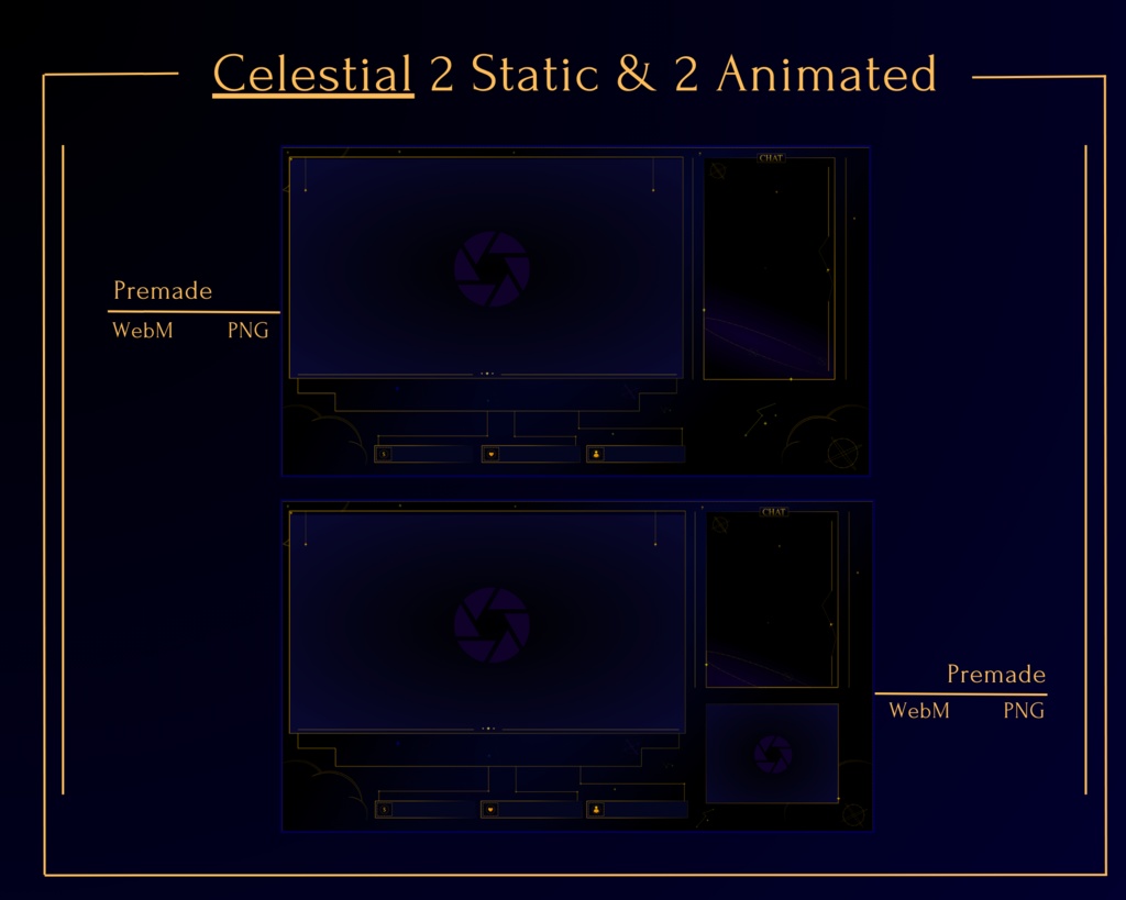 DARK GOLD Celestial Stream Overlay Pack Animated / Be Right Back / Offline / Stream Ending / Starting Soon / Twitch / Youtube