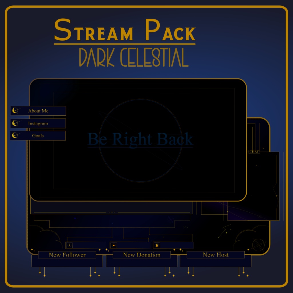 DARK GOLD Celestial Stream Overlay Pack Animated / Be Right Back / Offline / Stream Ending / Starting Soon / Twitch / Youtube