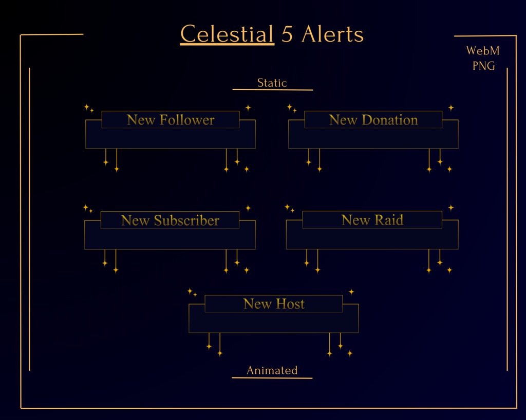 DARK GOLD Celestial Stream Overlay Pack Animated / Be Right Back / Offline / Stream Ending / Starting Soon / Twitch / Youtube