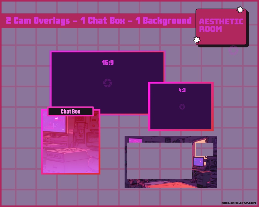 RETRO RED PURPLE Stream Overlay Pack Static / Be Right Back / Offline / Stream Ending / Starting Soon / Twitch / Yotube / Cheap Stream Pack