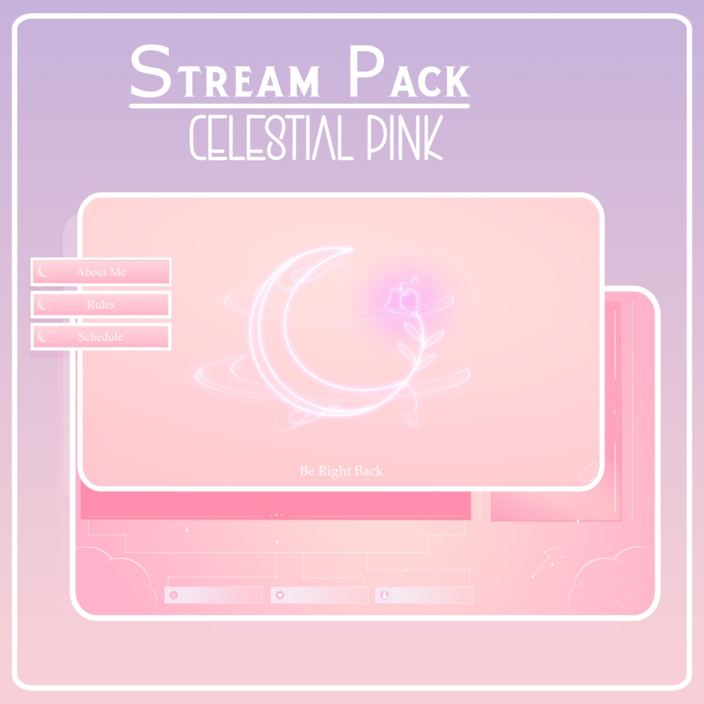 Simple PINK CELESTIAL Stream Pack Overlay Animated / Be Right Back / Starting Soon / Offline / Stream Ending / Twitch / Youtube
