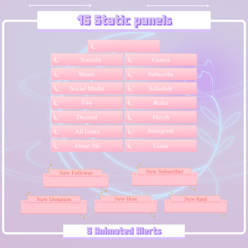 Simple PINK CELESTIAL Stream Pack Overlay Animated / Be Right Back / Starting Soon / Offline / Stream Ending / Twitch / Youtube