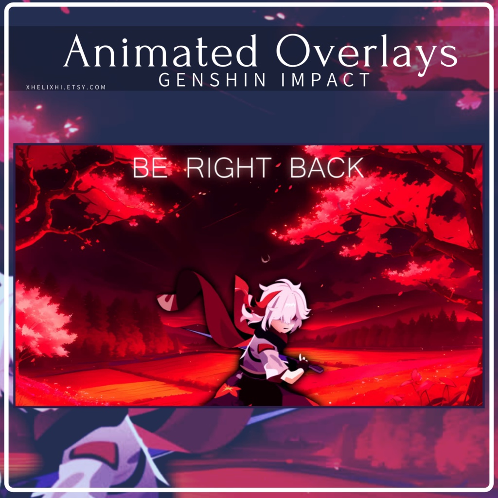BLACK - RED - Genshin Impact Anime Animated Screen Overlays / Starting Soon / Be Right Back / Offline / Stream Ending / Twitch / Youtube
