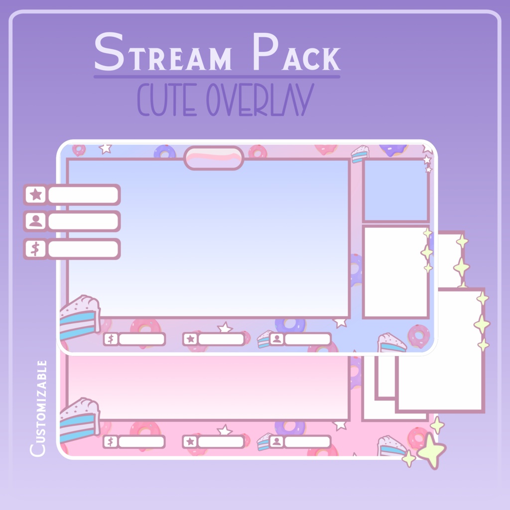 SIMPLE Static Cute Stream OVERLAY Pack / Donuts / Cake / Twitch / Youtube