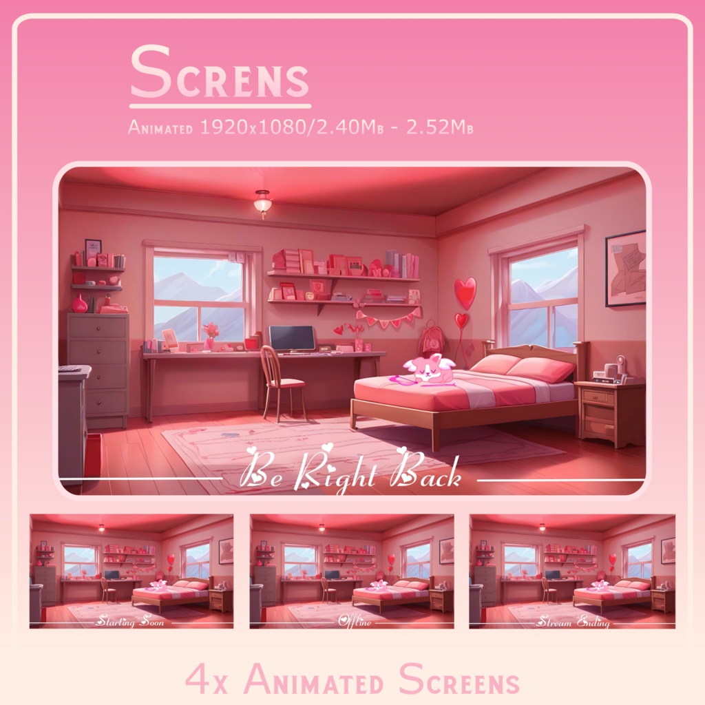 Valentine Stream OVERLAY Animated Pack, Valentines lofi stream overlay, Stream overlays, Pink Red stream overlays, Love Animated Screens