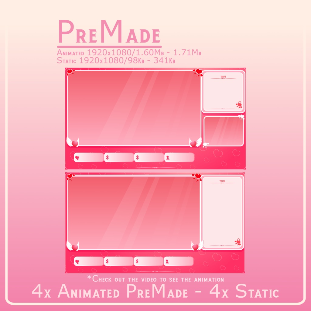 Valentine Stream OVERLAY Animated Pack, Valentines lofi stream overlay, Stream overlays, Pink Red stream overlays, Love Animated Screens