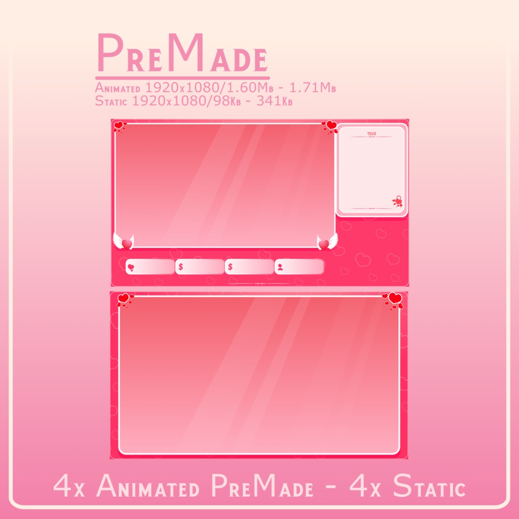Valentine Stream OVERLAY Animated Pack, Valentines lofi stream overlay, Stream overlays, Pink Red stream overlays, Love Animated Screens