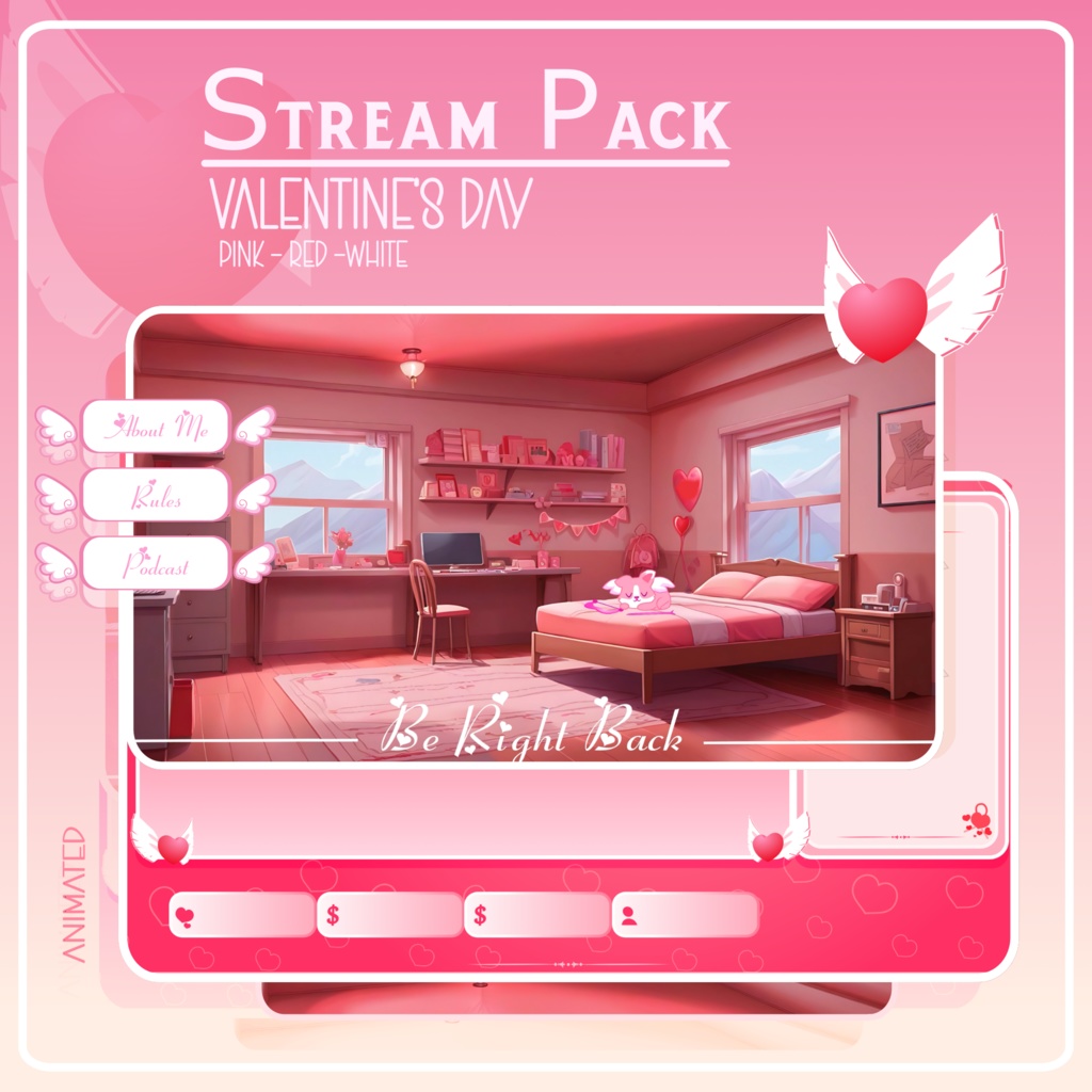 Valentine Stream OVERLAY Animated Pack, Valentines lofi stream overlay, Stream overlays, Pink Red stream overlays, Love Animated Screens