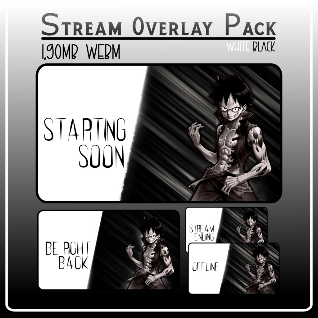 ANIME DARK Stream Overlay Pack Twitch , One Piece Overlay, Anime Twitch  Overlay, Black White Overlay Twitch, Metal Rock And Roll Overlay -  XheliStudio - BOOTH