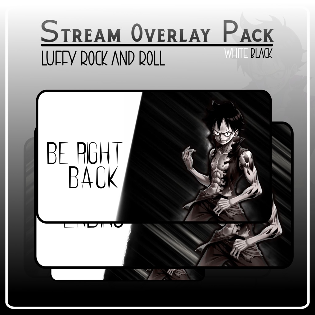 ANIME DARK Stream Overlay Pack Twitch , One Piece Overlay, Anime Twitch Overlay, Black White Overlay Twitch, Metal Rock And Roll Overlay