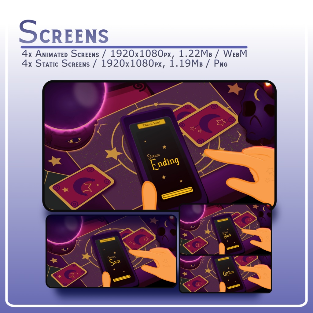 Tarot Stream Screen Overlay, Cosy Tarot Overlay Pack, Witch Stream Overlay Pack, Witch Animated Overlay Pack, Starting Soon, Offline, Brb