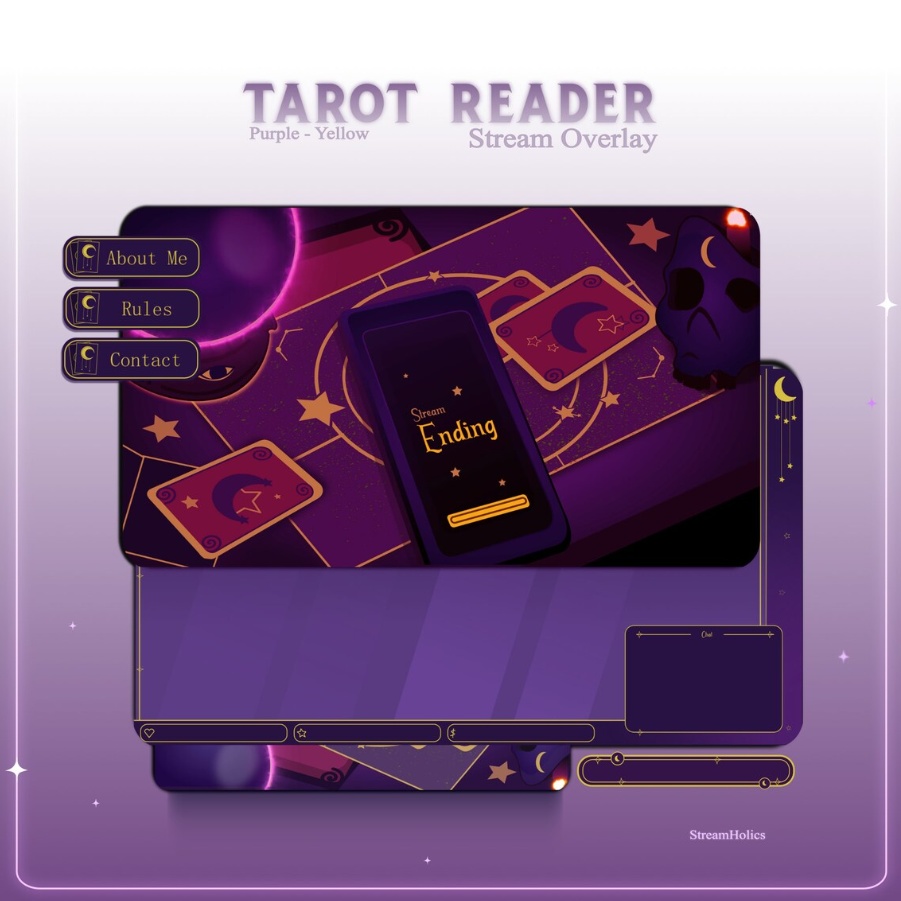 Tarot Card Stream Overlay Pack, Cosy Tarot Overlay Pack, Witch Stream Overlay Pack, Witch Animated Overlay Pack, Starting Soon, Offline, Brb