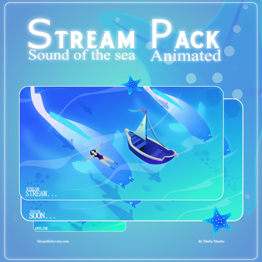 Calm Sea Stream Overlay Animated Pack, Whale Stream Overlay Animated, Ocean Stream Overlay, Blue Stream Overlay Animated, Cosy Blue Overlay