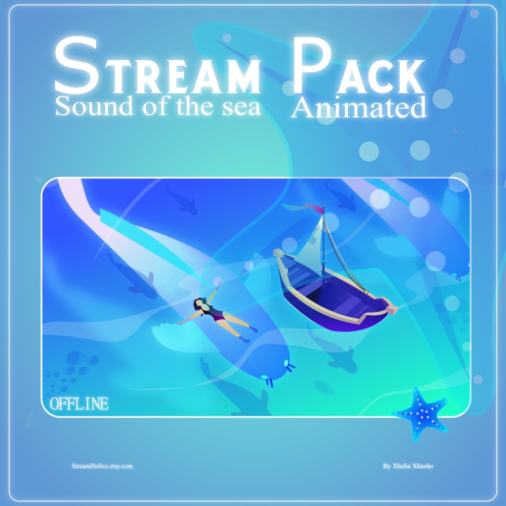 Calm Sea Stream Overlay Animated Pack, Whale Stream Overlay Animated, Ocean Stream Overlay, Blue Stream Overlay Animated, Cosy Blue Overlay