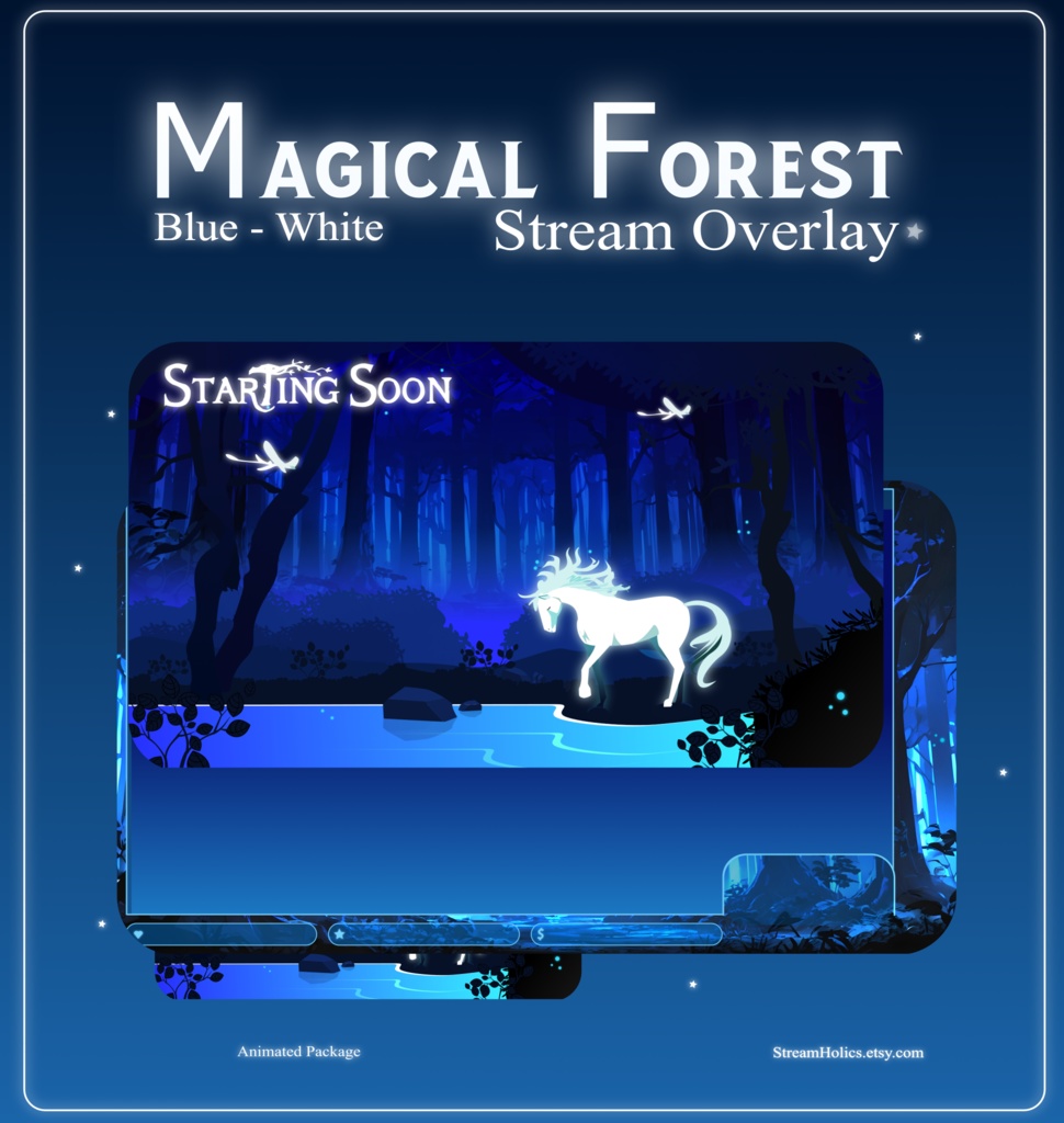 MAGICAL FOREST Stream Overlay Animated Pack, Magical Overlay Animated, Forest Stream Overlay, Horse Stream Overlay Animated, Blue Overlay