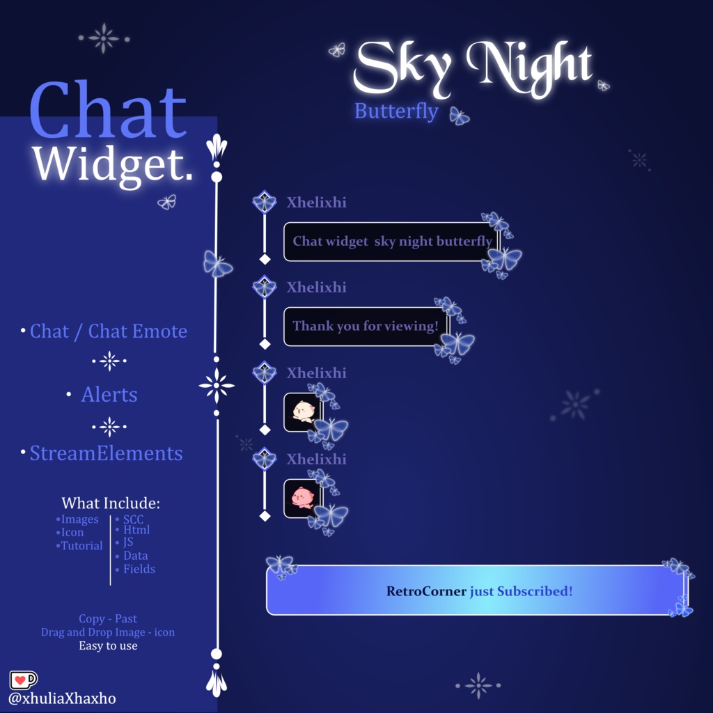 Sky Night Butterfly Chat Widget, Celestial Minimal, Elegant Theme, Chat Box and Alerts for Twitch ,StreamElements , Chat Widget Sky Night