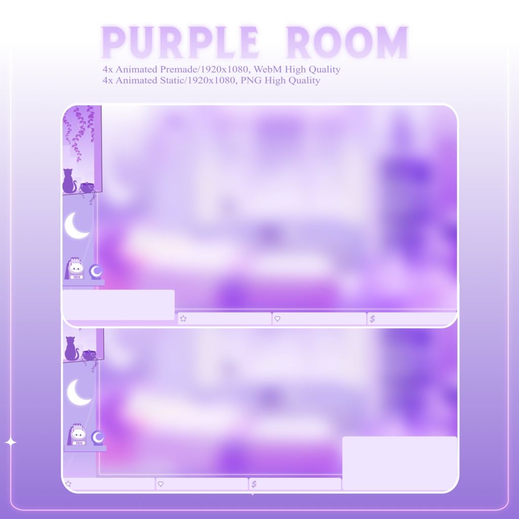 PURPLE ROOM Stream Overlay Animated Pack, Stream Overlay Animated Pack, Cute Purple Overlay Animated, Cute Room Kitty Overlay, Starting Soon