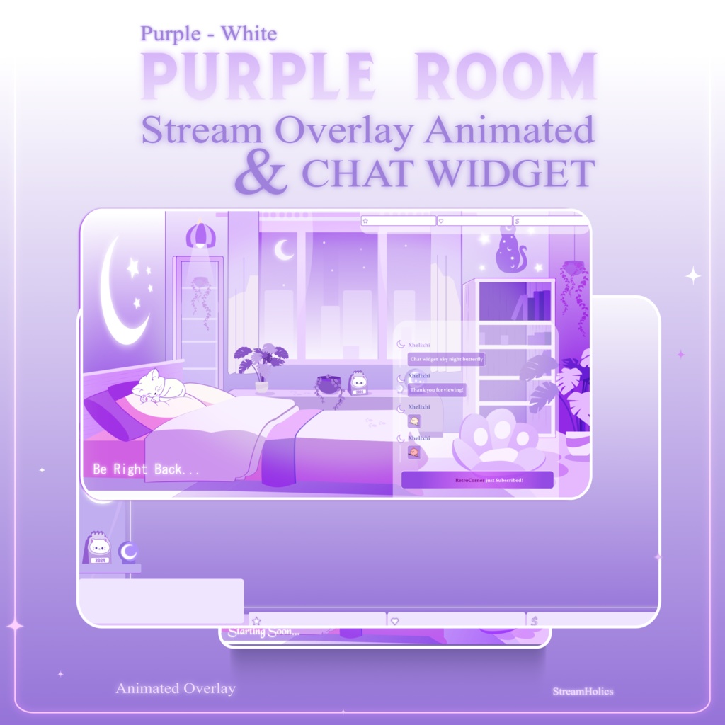 PURPLE ROOM Stream Overlay Animated Pack, Stream Overlay Animated Pack, Cute Purple Overlay Animated, Cute Room Kitty Overlay, Starting Soon