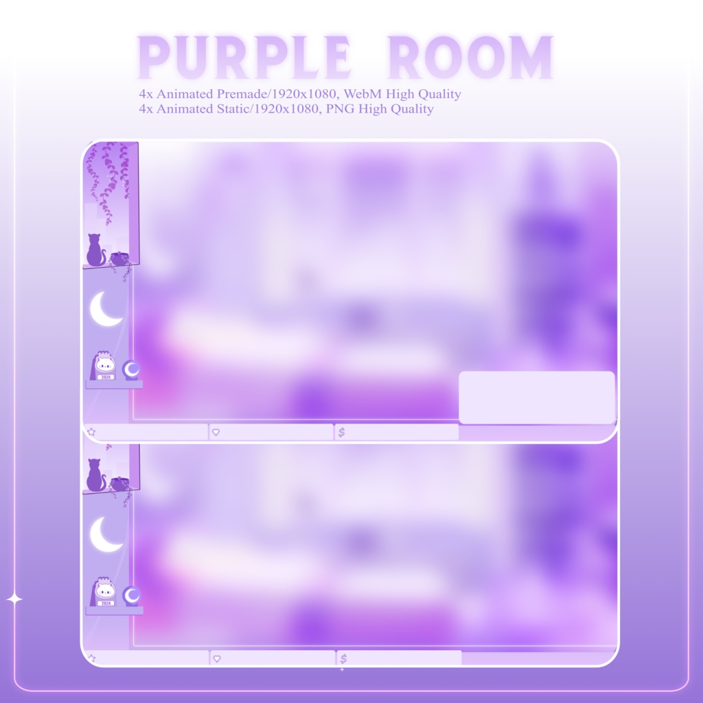 PURPLE ROOM Stream Overlay Animated Pack, Stream Overlay Animated Pack, Cute Purple Overlay Animated, Cute Room Kitty Overlay, Starting Soon
