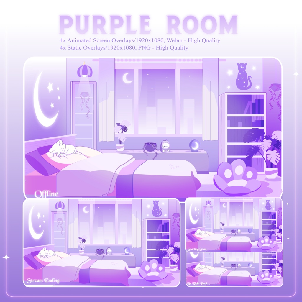 PURPLE ROOM Stream Overlay Animated Pack, Stream Overlay Animated Pack, Cute Purple Overlay Animated, Cute Room Kitty Overlay, Starting Soon