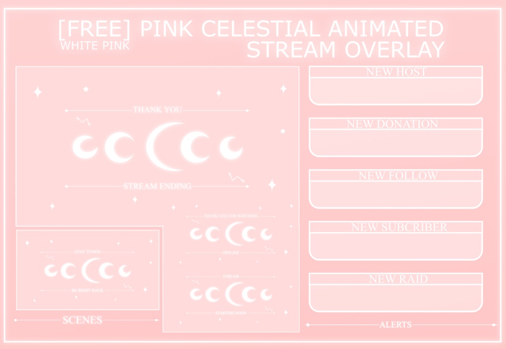 PINK CELESTIAL ANIMATED STREAM OVERLAY, PINK STREAM OVERLAY, ANIMATED OVERLAY, CUTE PINK OVERLAY, SHINNY MOON OVERLAY