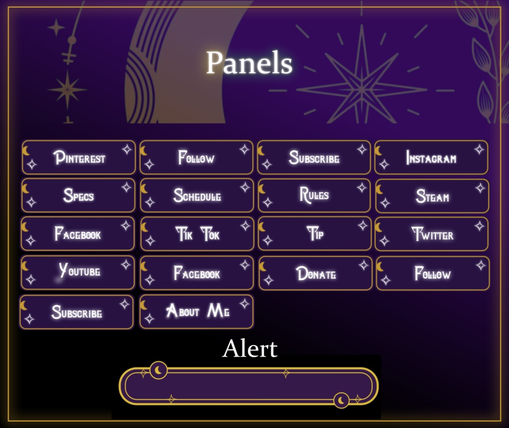 SIMPLE Dark STREAM OVERLAY Celestial, Dark overlay pack, Celestial Animated Overlay, Stream overlay pack, Black and gold Overlay