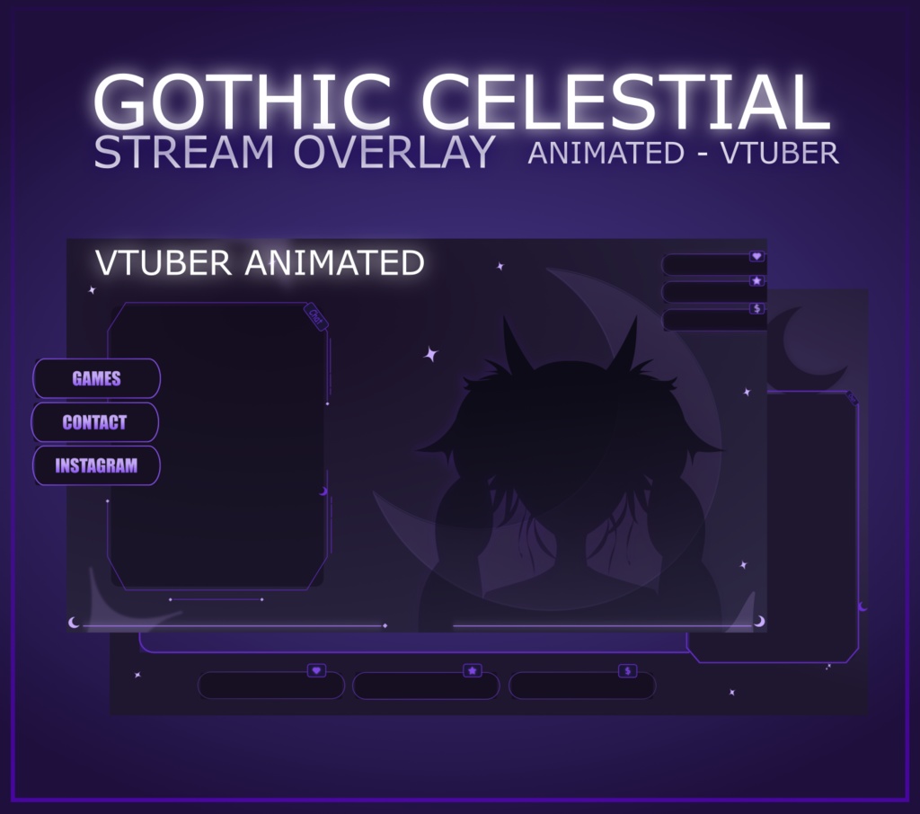 GOTHIC VTUBER STREAM OVERLAY ANIMATED - VTUBER PACK ANIMATED - GOTHIC CELESTIAL STREAM OVERLAY ANIMATED