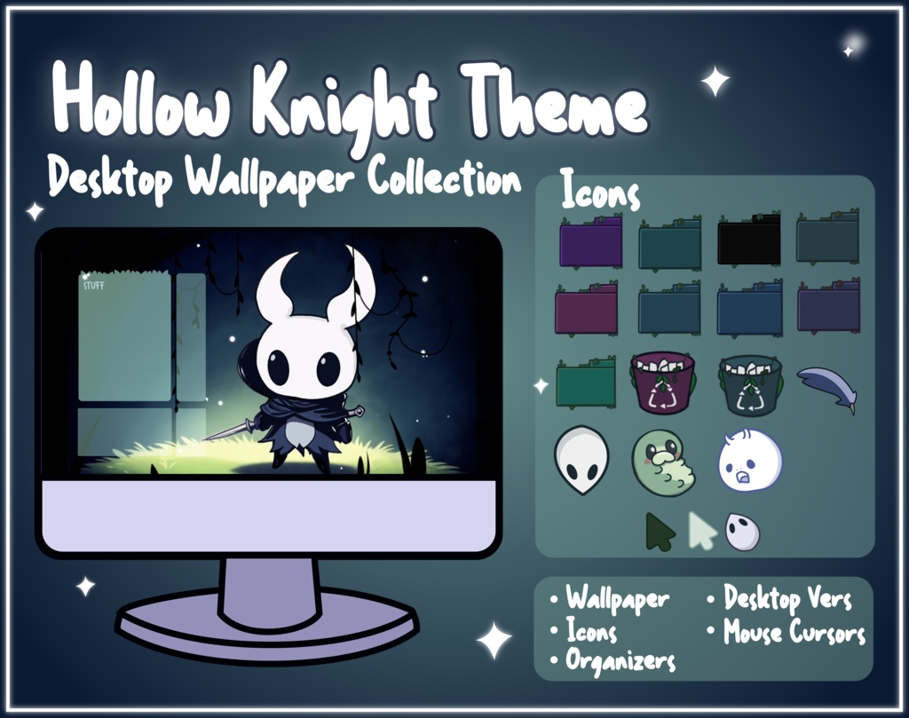 Hollow Knight Computer Desktop Theme Background Wallpaper Organizer Set, Gothic Wallpaper Organizer Set, Pc Desktop Theme, Windows Theme Set